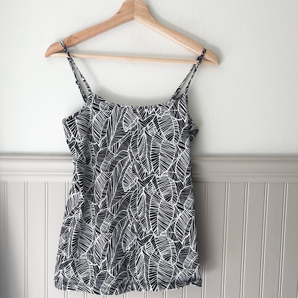 🖤 LOFT Women’s Small Black & White Print Fitted Camisole – Cotton Spandex